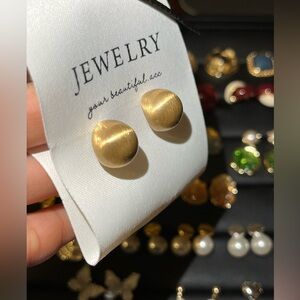 Korean-Style Brushed Gold Bead Stud Earrings, 925 Sterling post, Hypoallergenic